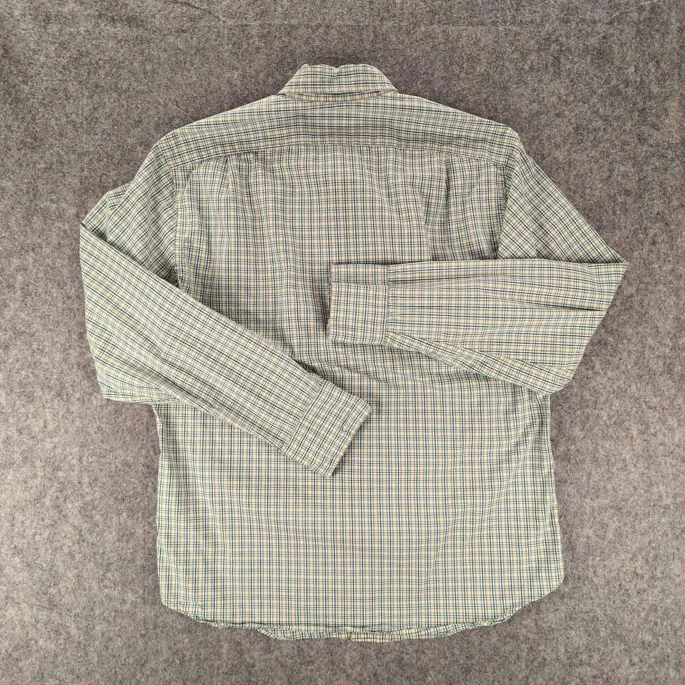 J Crew Shirt Mens Medium Yellow Plaid Button Up Flex Washed Slim Stretch